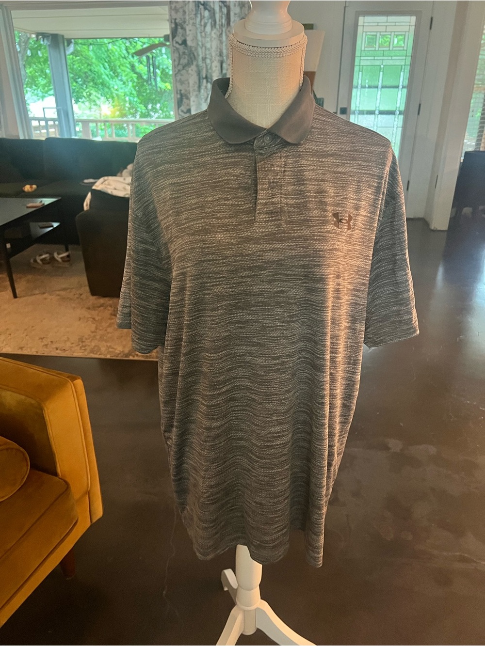 Under Armour Men's Heathered Gray Polo with Dark Collar